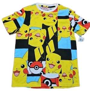 Pokemon Kids Shirt XL Yellow Pikachu Nintendo Print Crew Neck Short Sleeve NWT - Picture 1 of 2