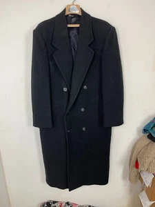Mens Roundtree & Yorke Dillard's 42R Black 100% Wool Double Breasted Overcoat - Picture 1 of 10