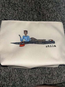 Stila Limited Edition Cream Cosmetic Bag With Art And Logo New - Picture 1 of 6