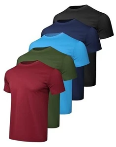 1/5 Pack Workout Shirts for Men Athletic Running Gym Quick Dry Short Sleeve - Picture 1 of 7