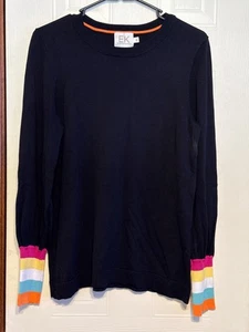 Maglione EK Edinburgh Knitwear 100% Pima Med nero con righe colorate a fine S - Foto 1 di 10