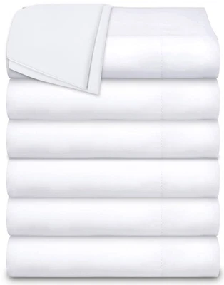 Paquete de 6 sábanas planas clásicas blancas dobles, sábanas planas de algodón blanco 66x104 Inc... Foto 1 de 4