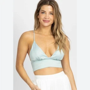 Zara ice blue satin crop top SZ LG - Picture 1 of 7