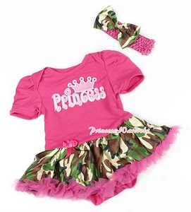 Hot Pink Bodysuit Pink Princess Jumpsuit Romper Camo Baby Girl Dress NB-12Month - Bild 1 von 3
