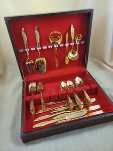 VTG 53 Pcs Japan Gold Electroplate Wheat Pattern with box. - Picture 1 of 8