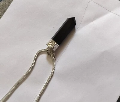 Argento Sterling 925 Nera Naturale Spinello Gemma Matita Ciondolo Size-3.8cm - Immagine 1 di 4