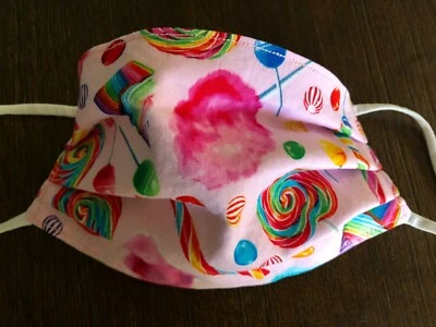 Birthday Cupcake & Candy Face Mask. 100% Quilters Cotton. Kids Teen & Adult Size - Image 1 of 3