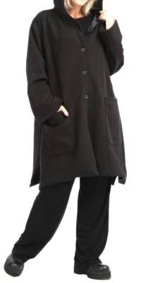 AKH GERMANY PLUS SIZE BLACK COTTON OVERSIZED A-LINE HOODED JACKET WITH LINING Size 22-26