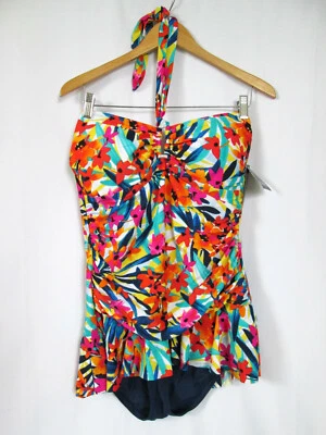 NUEVO CHAPS 18 Brillante Floral Halter Cuello Adelgazante Falda Traje de Baño Vestido Foto 1 de 4