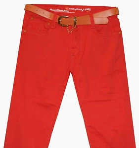 Magen Kids Girls Jeans Stretch Mustard-Blue-Red-Orange-Green-Fuchsia S 6-16 - Picture 1 of 20