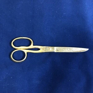 Vintage Toledo goldfarbene verzierte Damaszener Schneiderschere - 7" L - Bild 1 von 5