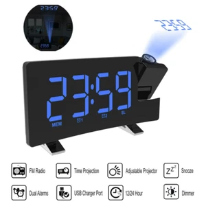 LED Funk Radiowecker mit Projektion Digital Dimmbar Tischuhr Alarm USB FM NEU - Bild 1 von 15
