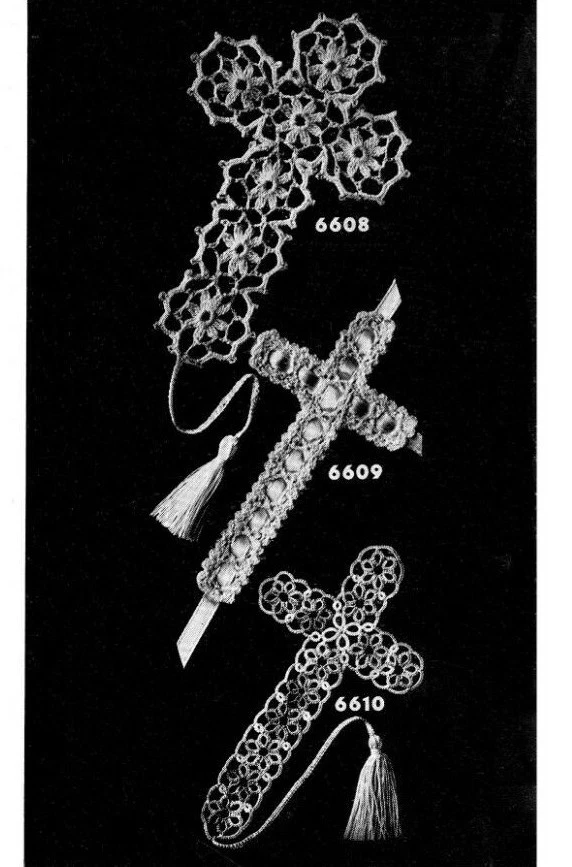  Beautiful Tatted Crosses Motif, Book Marks Vintage Reproduction Crochet Pattern - Image 1 of 2