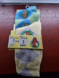 Calcetines de caballo AMARILLO niños talla 7-11 3 piezas calcetines niños caballos animal ecuestre - Imagen 1 de 8