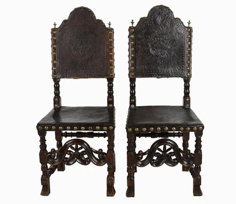 19th century Portuguese Embossed Leather Chairs -a Pair Cover