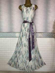 Monsoon Floaty White/lilac/blue/green floral Full Long LENGTH MAXI DRESS SIZE 14