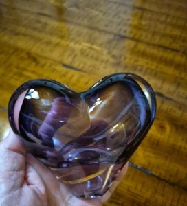 AMETHYST GLASS PURPLE VALENTINE HEART ART GLASS VASE ROSENTHAL PAPERWEIGHT - Picture 1 of 19