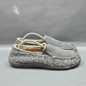 Acorn Crafted Moc Slippers 9 Gray Suede Faux Wool Moccasins Slip On Shoes - Picture 1 of 10