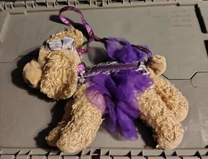Justice Girls Dog Purse Beige Purple Tutu Zipped Handbag with Purple Strap Furry - Picture 1 of 3