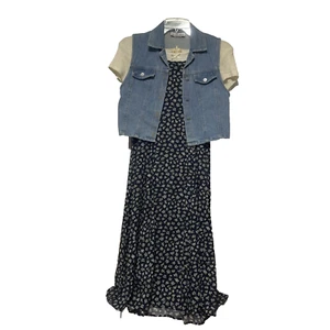 My Michelle Girls 2 pcs  Pioneer Prairie Dress with Removable Denim Vest Size 12 - Picture 1 of 20