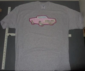 VINTAGE IRON-ON NEW T-SHIRT LARGE 1967 PLYMOUTH BARRACUDA CONVERTIBLE PINK - Picture 1 of 3
