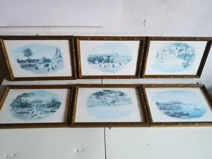 6 stampe acquarellate in cornice Impero dorata - Foto 1 di 10