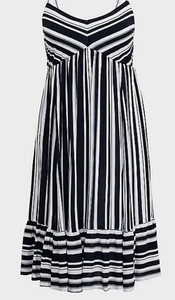 Torrid Damen Kleid schwarz weiß gestreift Challis Midi ärmellos Gr. 2 (18-20) - Bild 1 von 5