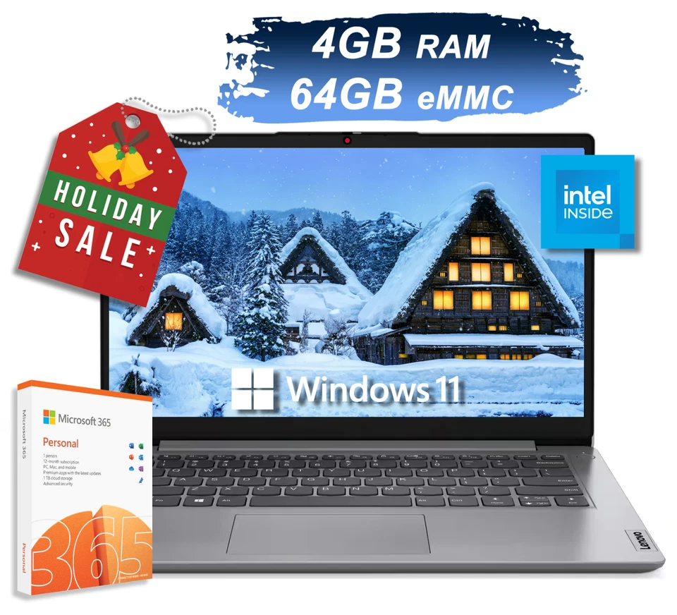 2025 Lenovo IdeaPad Laptop Computer 14 Intel CPU 4GB RAM 64GB eMMC MS 365 Win 11 - Image 1 of 4