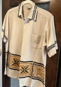 Vtg. Reef Hawaiian Shirt Medium Luau Tiki Aloha Camp Raw Silk Excellent Shape - Picture 1 of 10