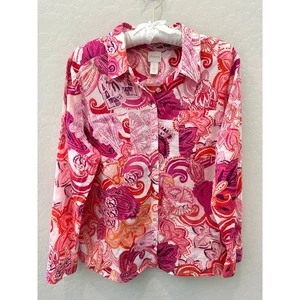CHICO’S helles Muschel Button Down Hemd Baumwolle Kragen Bluse | Größe 2 Large - Bild 1 von 7