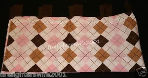 Trend Lab Pink Brown Tab Top Window Valance girls nursery argyle 53x15 nwop - Picture 1 of 2