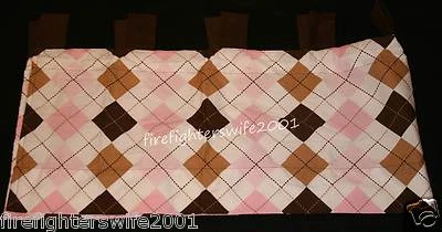 Trend Lab Pink Brown Tab Top Window Valance girls nursery argyle 53x15 nwop - Image 1 of 2