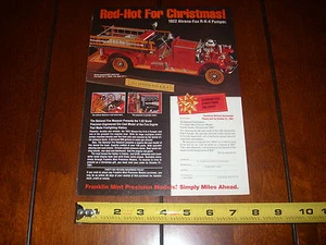 1922 AHRENS FOX FIRE TRUCK R-K-4 PUMPER FRANKLIN MINT ORIGINAL 1991 AD - Picture 1 of 3