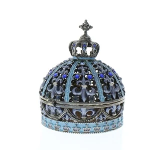 Blue Crown Jar Filigree Container Trinket Box With Bling - Picture 1 of 4