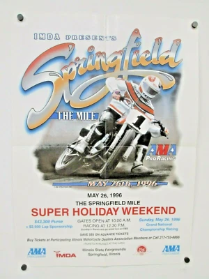 Vintage AMA Motorcycle Racing Springfield Mile May 26 1996 Poster Sign 22x16 - Image 1 of 4