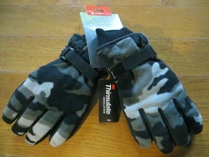 NEW TEK GEAR BOYS' M-L (8-20) MICROFLEECE GLOVES GRAY CAMOUFLAGE WATERPROOF - Picture 1 of 2