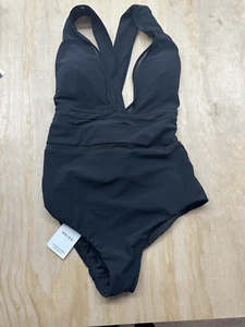 Costume da bagno donna Reiss pezzo unico taglia 10 nuovo con etichette $180 cravatta schiena reggiseno imbottito nero - Foto 1 di 5