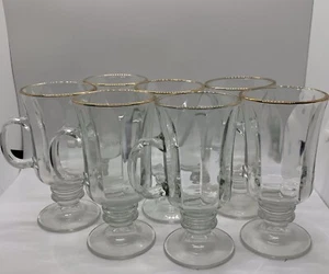 Juego de tazas vintage de vidrio transparente con adornos dorados Libbey de 8 6x4 pulgadas - Imagen 1 de 10