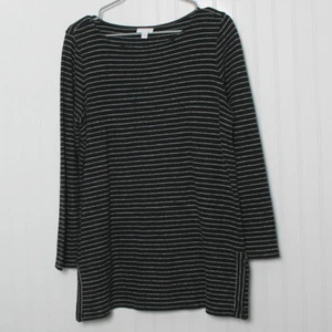 J Jill schwarz gestreift Langarm Bootsausschnitt Baumwolle Seitenschlitz Pullover Top Lg - Bild 1 von 9