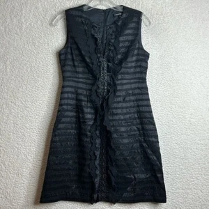 Nanette Lepore Womens Black Ruffle Sleeveless V-Neck Sheath Formal Dress SIZE 4 - Picture 1 of 9