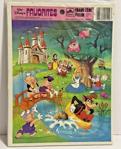 Walt Disney Favorites Golden Frame Tray Puzzle 1984 Complete Snow White Alice - Picture 1 of 6