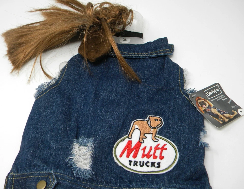 Bootique  Denim Vest & Mullet   Dog  Halloween Costume Mutt Trucks SMall - Image 1 of 3
