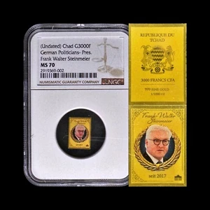 CHAD. 2022, 3000 Francs, Gold - NGC MS70 - Top Pop 🥇 German, Frank Steinmeier - Picture 1 of 5