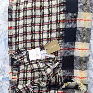 NWT J.Crew Wool Linen Blend Multiple Plaid Knit Scarf One Size - Picture 1 of 5