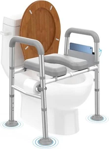 Raised Toilet Seat 400 lbs Universal Toilet Riser for Elderly w/Padded Seat&Arm - Picture 1 of 9