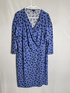 Talbots Womems Plus Size 2X Faux Wrap Midi Dress Blue Black Floral 3447 - Picture 1 of 9