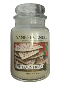 Yankee Candle Large 22 Oz Jar w Lid - Peppermint Bark - White - NEW - Picture 1 of 4