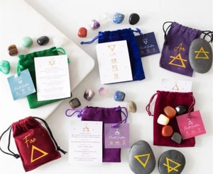 The Four Elements - Air Water Earth Fire - Crystal Tumble Gem Stone Pouch Sets - Picture 1 of 17