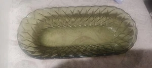 Vintage grüne ovale geschliffene Glasschale/Schale - Bild 1 von 2