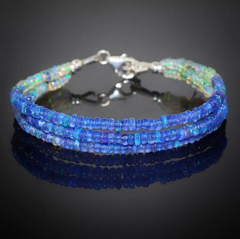 Natürlich Äthiopische Opal Perlen 17.8cm Armband 925 Silber Extender Hummer Clip - Bild 1 von 4